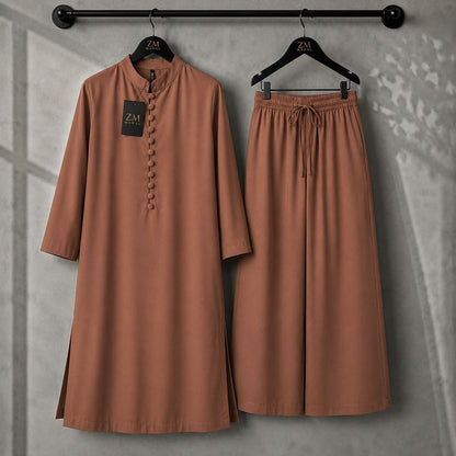 Women's Modest Kurta & Wide-Leg Trouser 2-Piece Set ZM-021