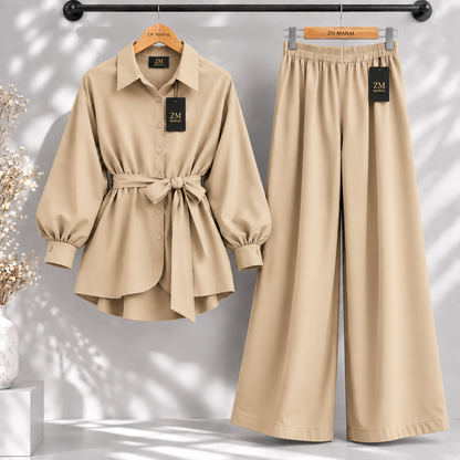 Belted Shirt & Wide Leg Trouser Co-Ord Set