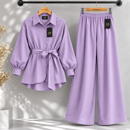 Belted Shirt & Wide Leg Trouser Co-Ord Set