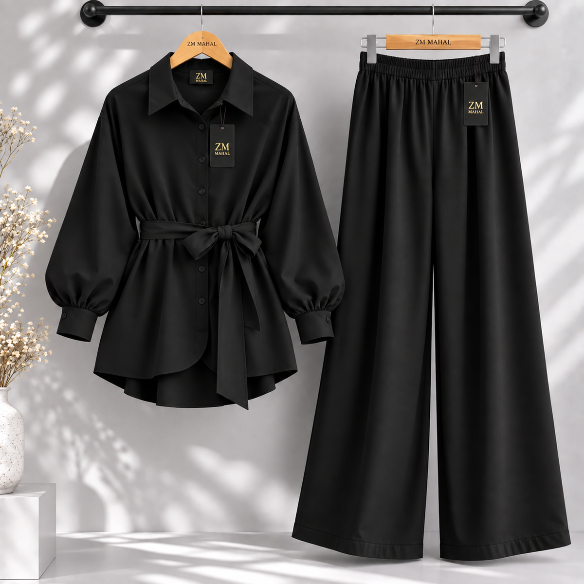 Belted Shirt & Wide Leg Trouser Co-Ord Set