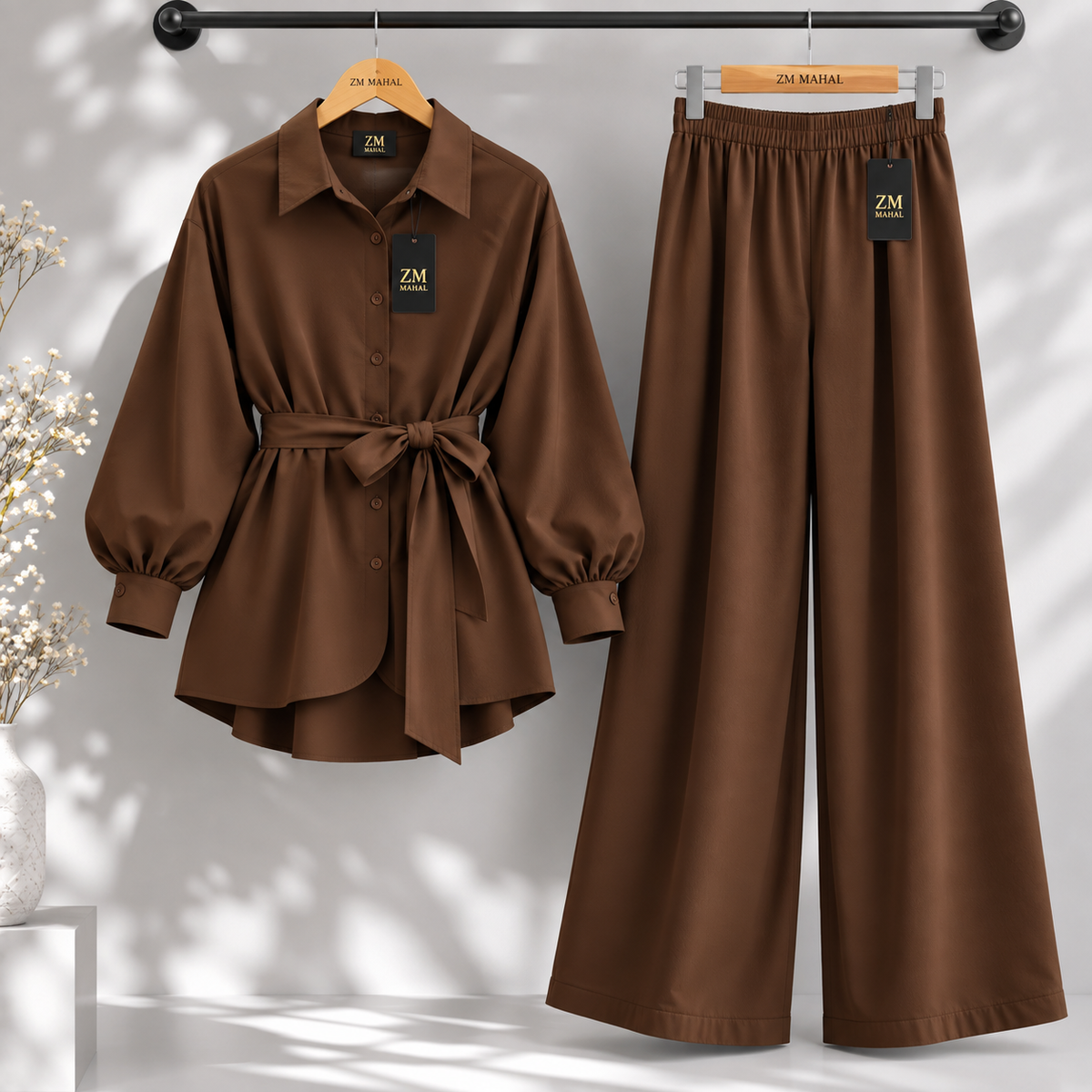 Belted Shirt & Wide Leg Trouser Co-Ord Set