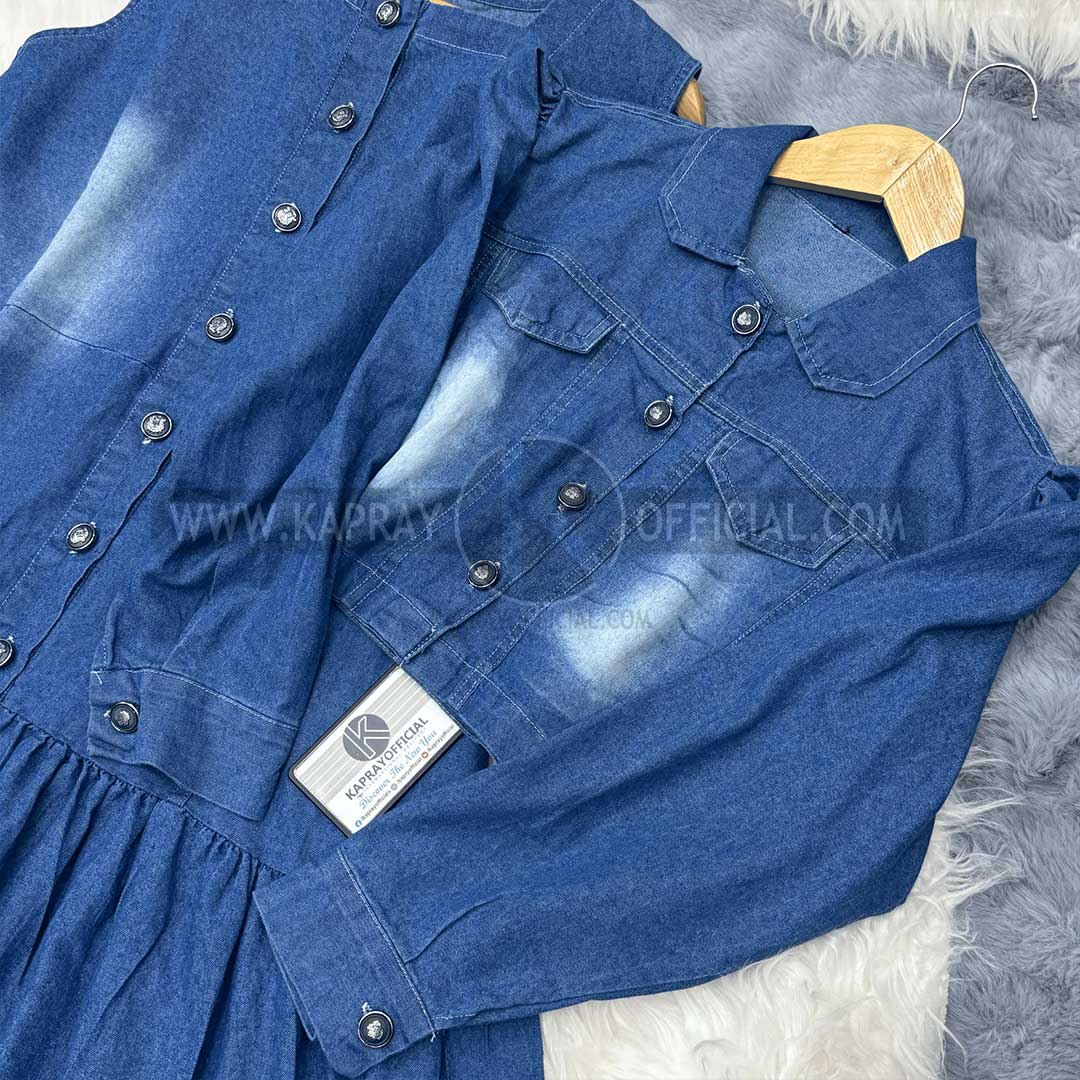 Premium Denim Jacket & Front Open Maxi