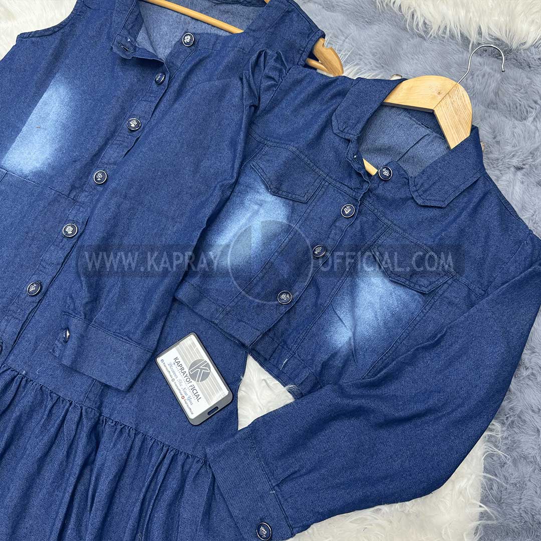 Premium Denim Jacket & Front Open Maxi