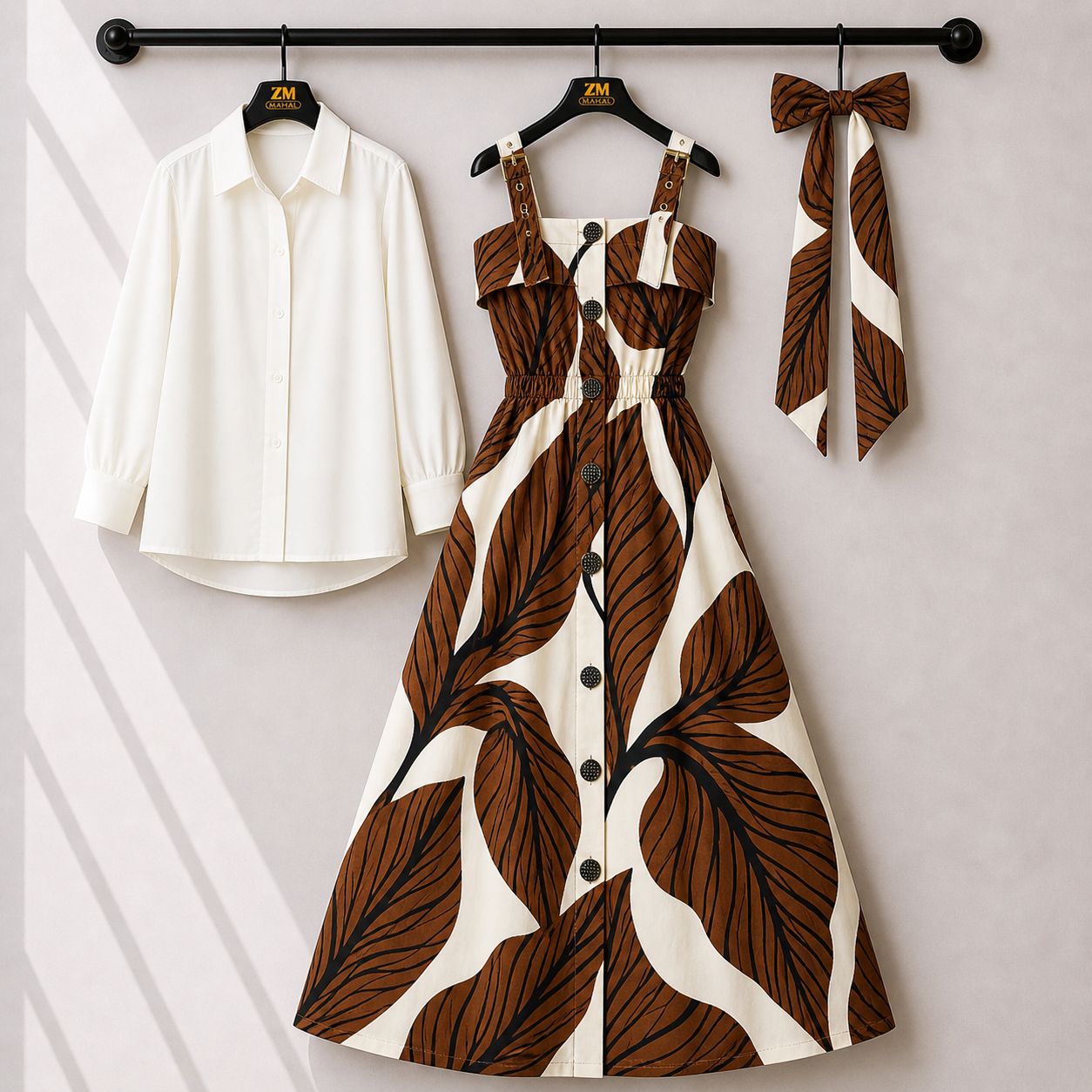 Floral Strap Maxi Dress with Shirt – Elegant Women Outfit K1