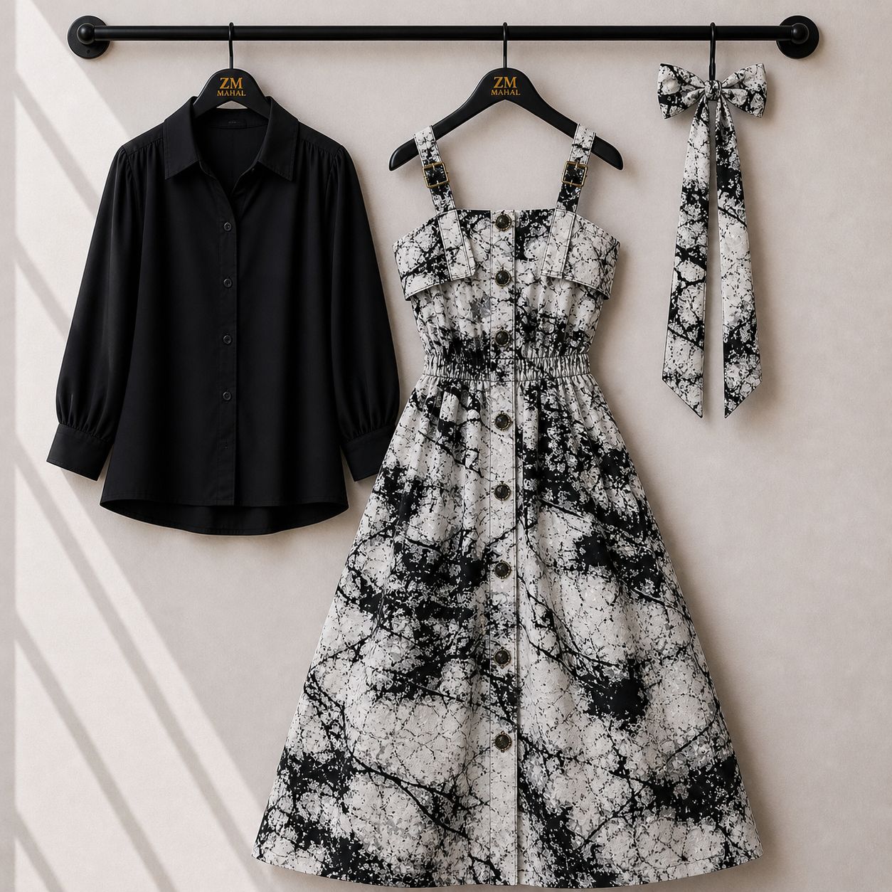 Floral Strap Maxi Dress with Shirt – Elegant Women Outfit K1
