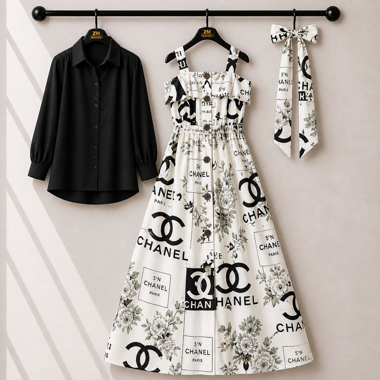 Floral Strap Maxi Dress with Shirt – Elegant Women Outfit K1