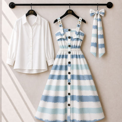 Floral Strap Maxi Dress with Shirt – Elegant Women Outfit K1
