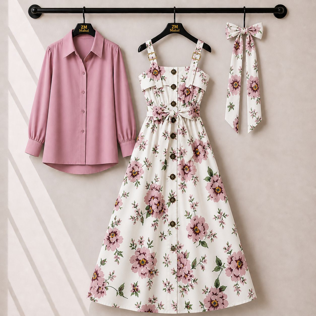 Floral Strap Maxi Dress with Shirt – Elegant Women Outfit K1