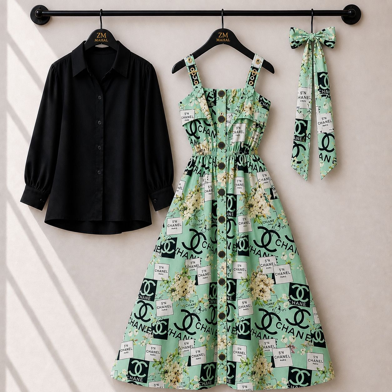 Floral Strap Maxi Dress with Shirt – Elegant Women Outfit K1