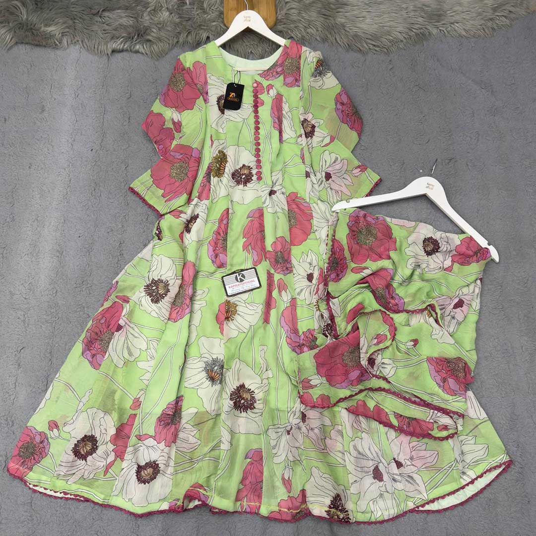Bonanza Style 2 Piece Floral Frock with Dupatta