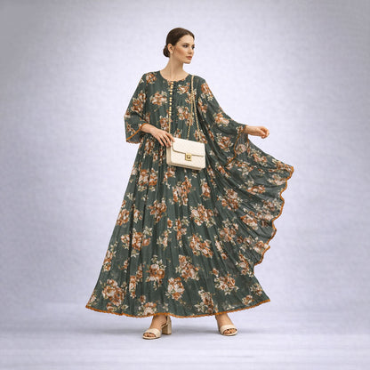 Bonanza  2-Piece Suit Floral Frock with Dupatta