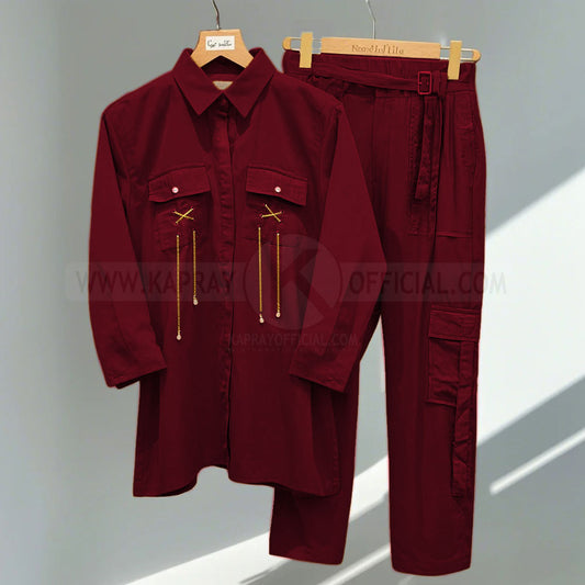 Cargo Trouser Co-ord Set with Chain & Pocket