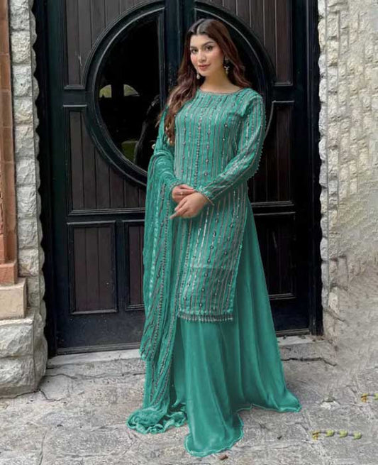Fancy Pearls And Sequence Embroidery 3-Piece Suit