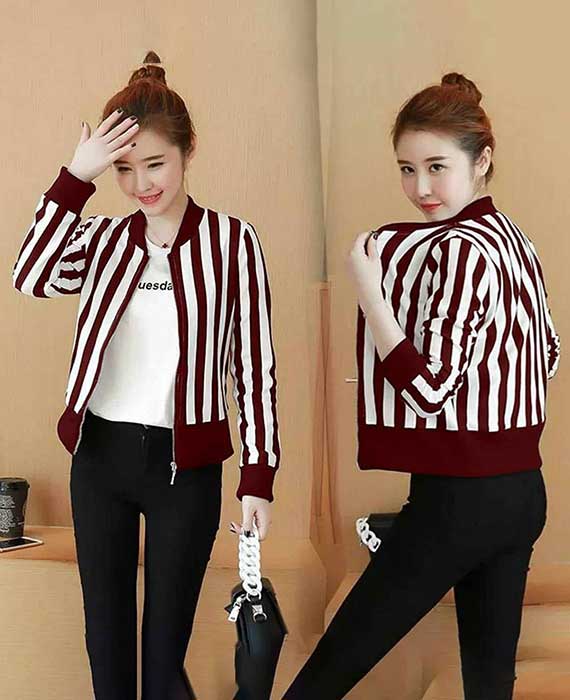 Korean Stripe Style Winter Zipper Jacket