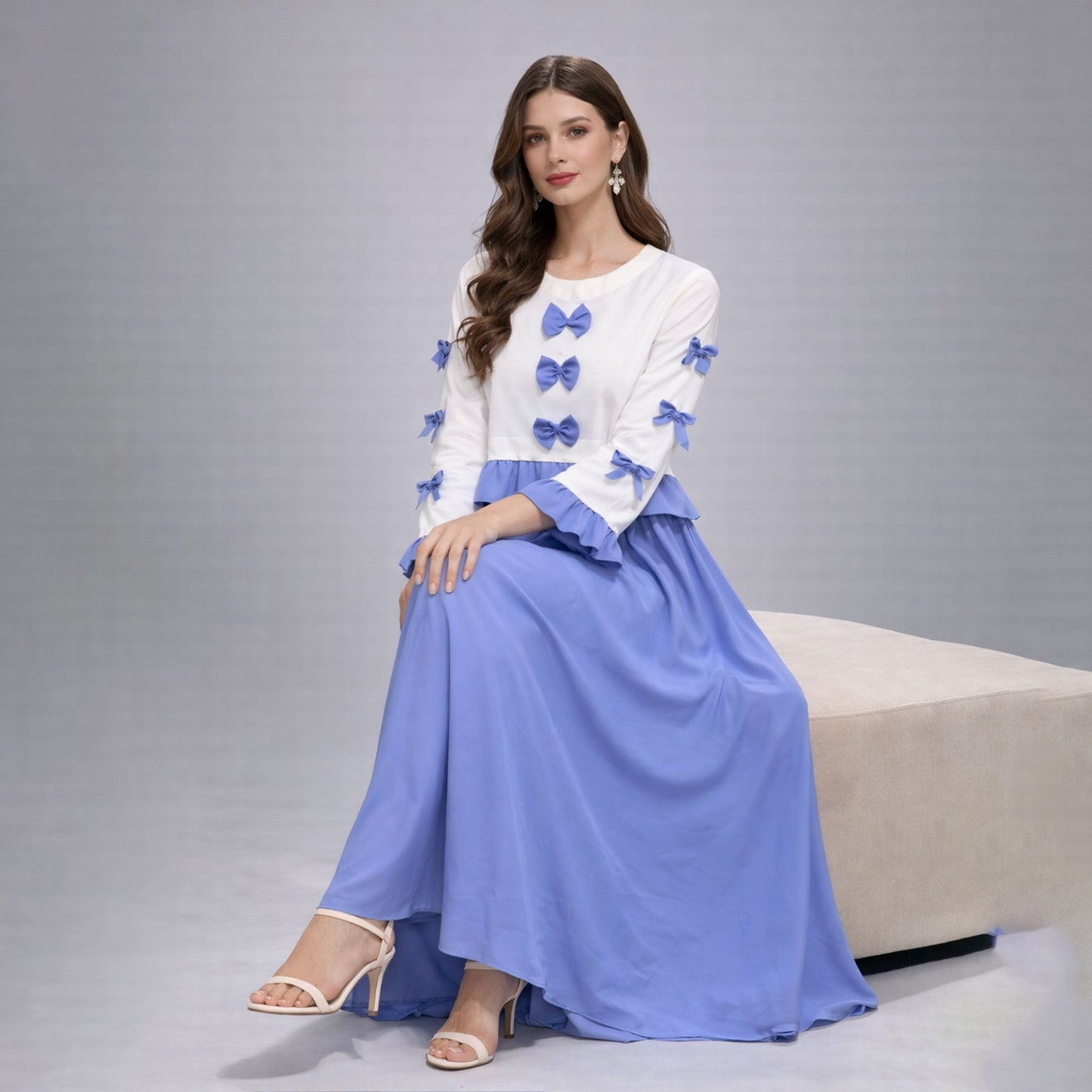 Ribbon Tie Elegant Maxi 2-Piece Dress