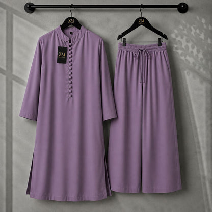 Women's Modest Kurta & Wide-Leg Trouser 2-Piece Set ZM-021