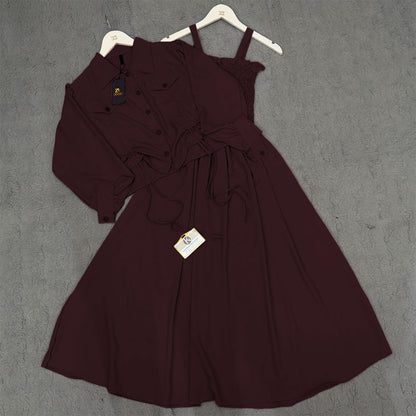 Chic 2-Piece Layered Dress with Adjustable Ribbon Style