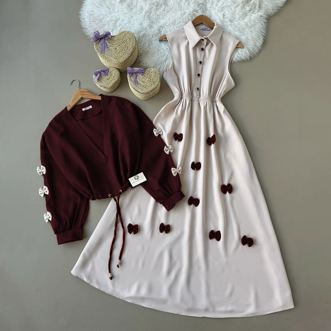 Classic Wine Bow Embellished Maxi 2-Piece