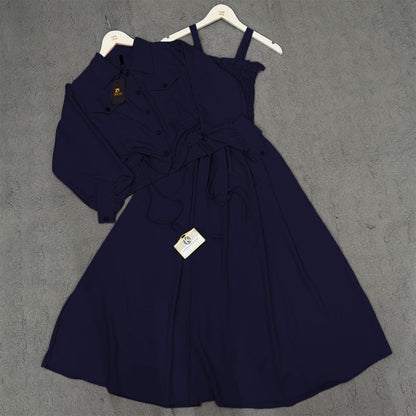 Chic 2-Piece Layered Dress with Adjustable Ribbon Style