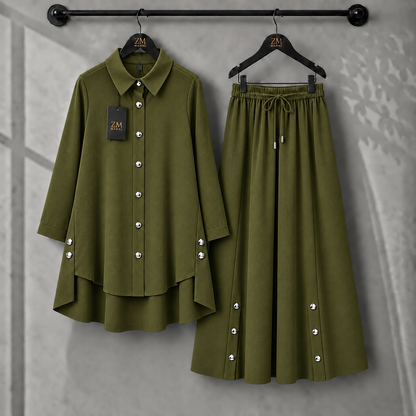 Aylin Turkish High-Low Co-Ord Set in Chocolate Brown - women’s 2-piece outfit | KaprayOfficial