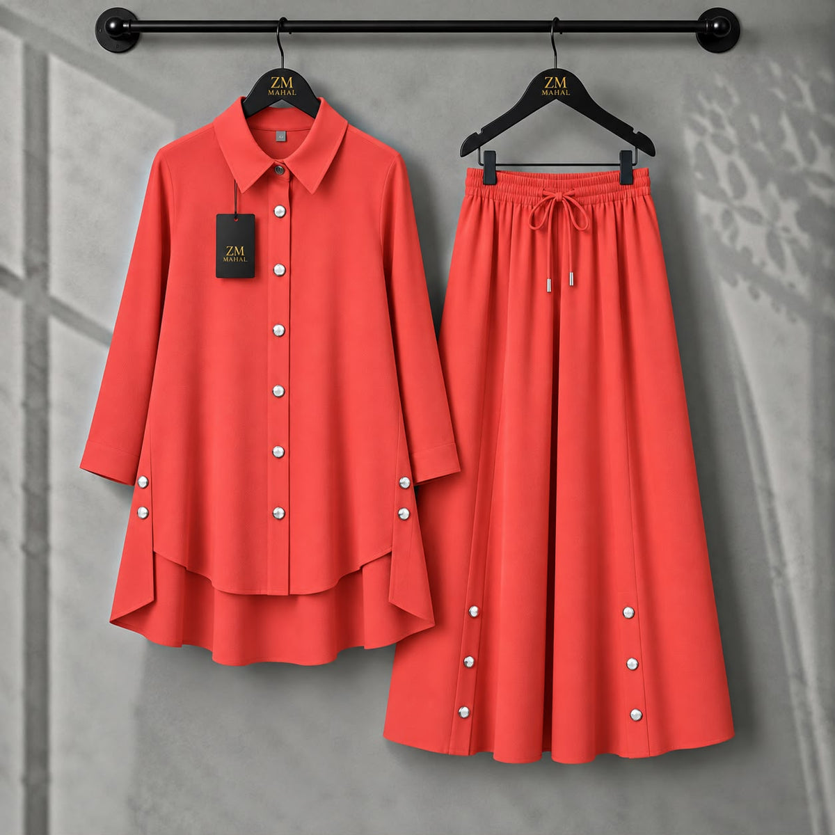 Aylin Turkish High-Low Co-Ord Set in Spicy PInk - women’s 2-piece outfit | KaprayOfficial