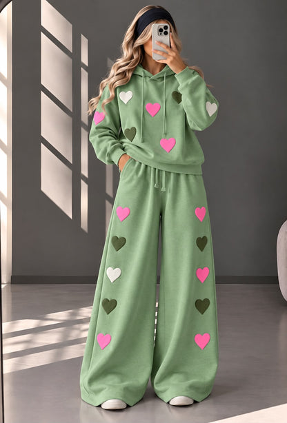 Love Hearts Baggy Hoodie & Wide Leg Flapper 2 Piece Set