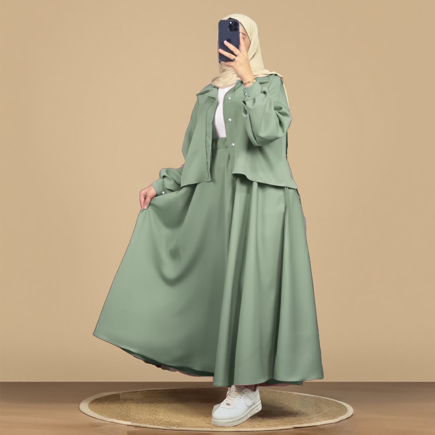 Mint Luxe Korean Georgette Dress With Inner
