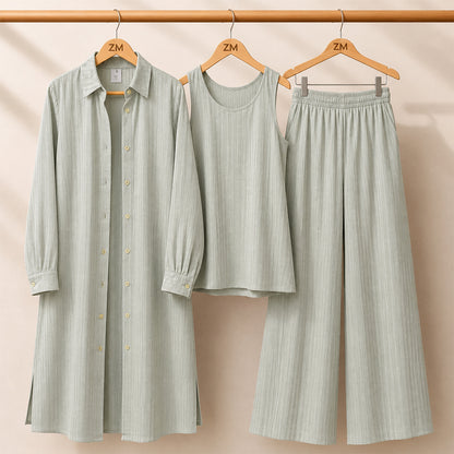Modest Suit Long Top, Inner & Wide-Leg Pants 3-Piece