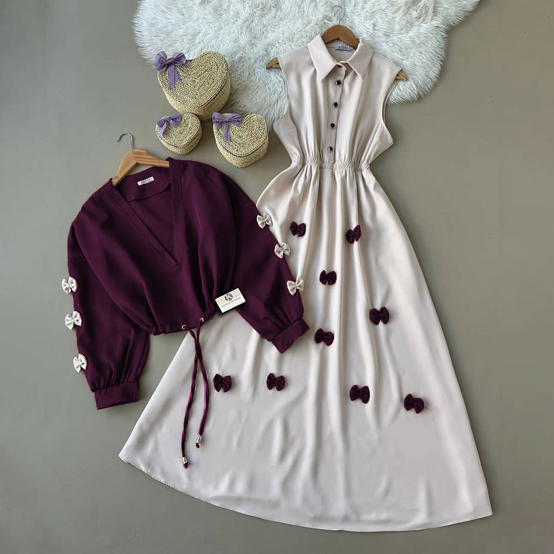 Classic Wine Bow Embellished Maxi 2-Piece