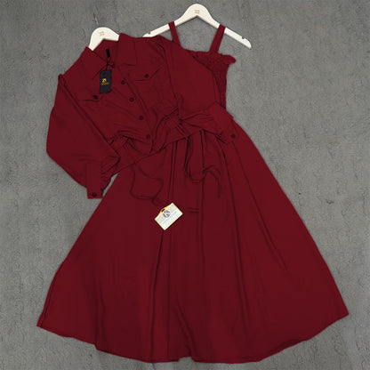 Chic 2-Piece Layered Dress with Adjustable Ribbon Style