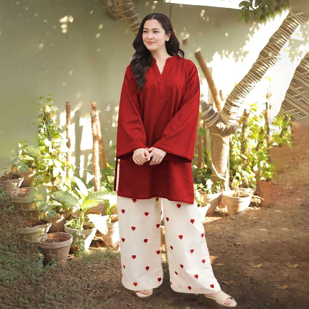 Heart Embroidered 2-Piece Set