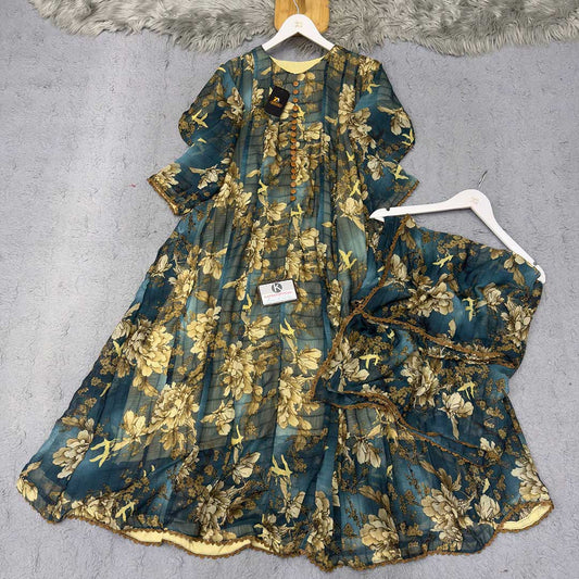 Bonanza Style 2 Piece Floral Frock with Dupatta