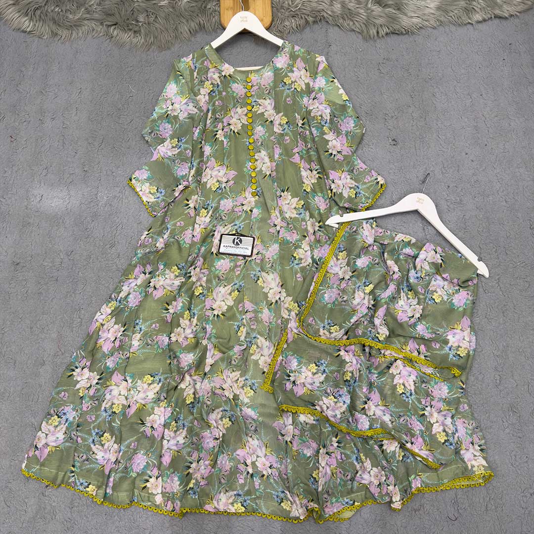 Bonanza Style 2 Piece Floral Frock with Dupatta