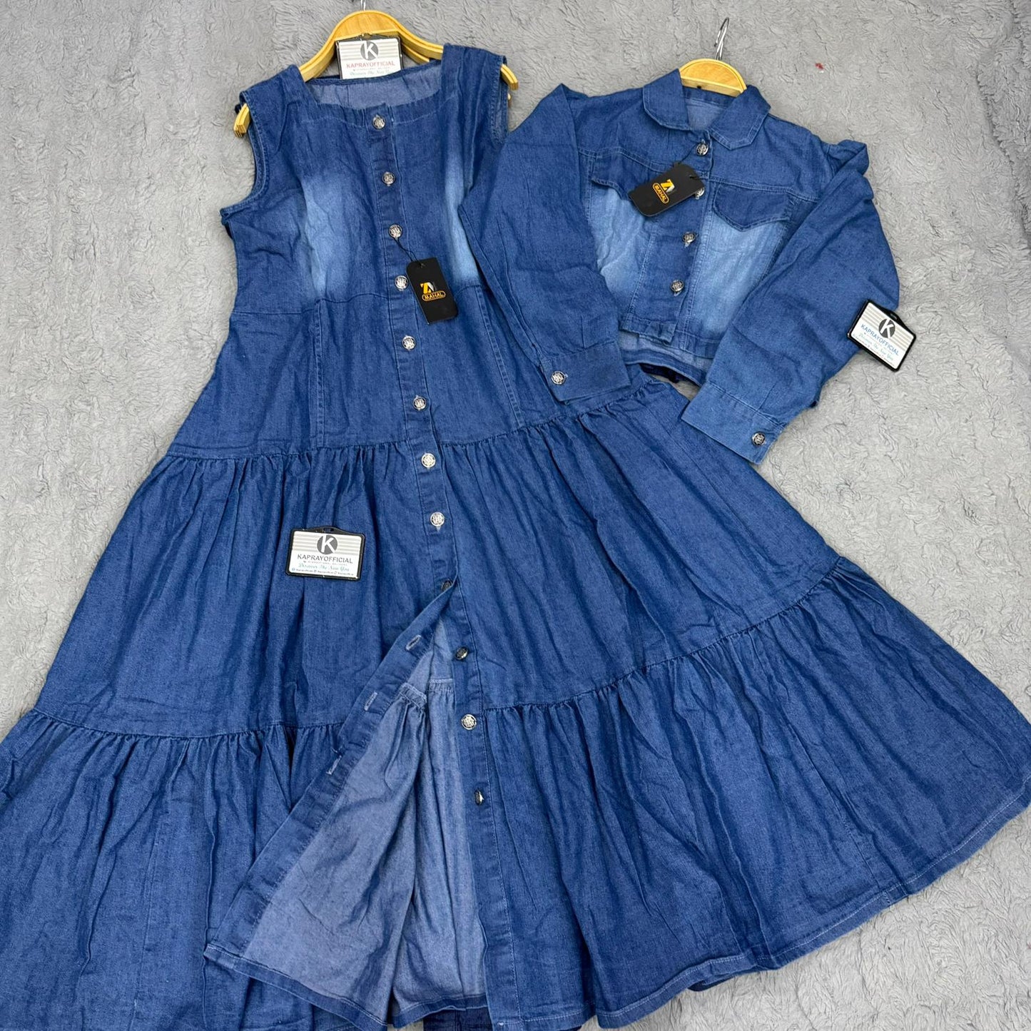 Denim Jacket & Front Open Maxi