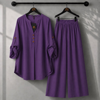 Solid Elara Co-Ord Set - Light Lavender, M | KaprayOfficial