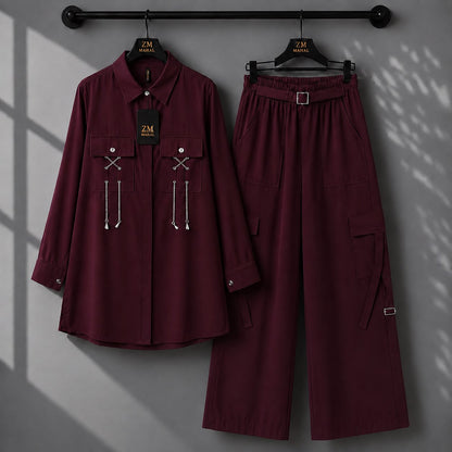 Rivaa Cargo 2-Piece Set – Deep Maroon