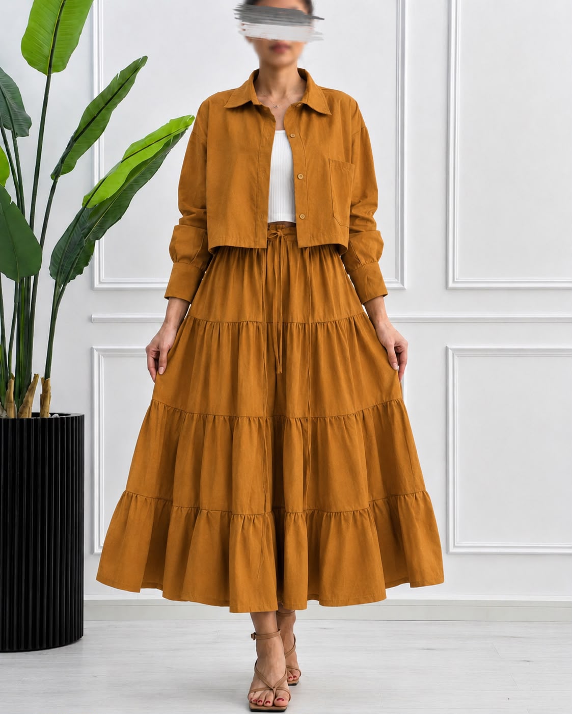 Tiered Skirt Cropped Jacket 3-Piece ZM - 020