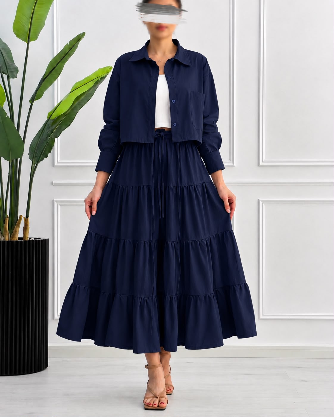 Tiered Skirt Cropped Jacket 3-Piece ZM - 020