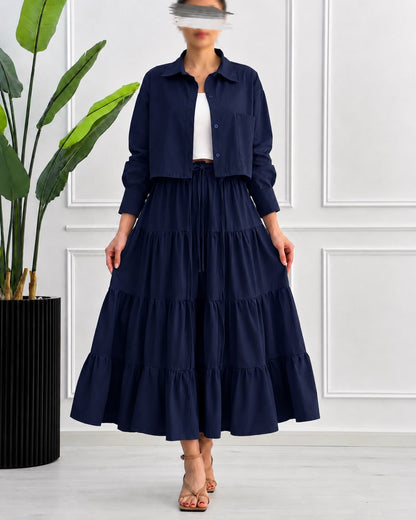 Tiered Skirt Cropped Jacket 3-Piece ZM - 020