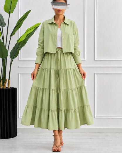 Tiered Skirt Cropped Jacket 3-Piece ZM - 020