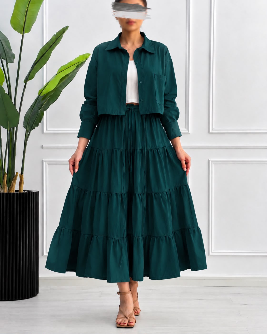 Tiered Skirt Cropped Jacket 3-Piece ZM - 020