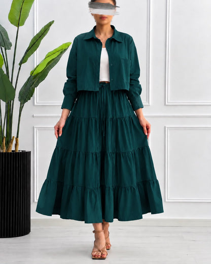Tiered Skirt Cropped Jacket 3-Piece ZM - 020