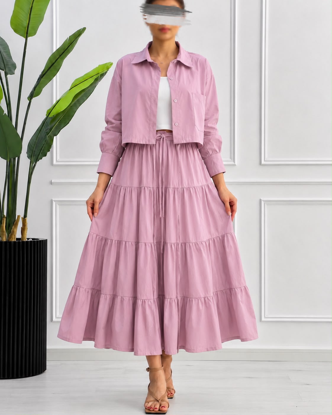 Tiered Skirt Cropped Jacket 3-Piece ZM - 020