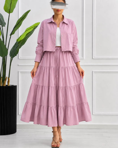 Tiered Skirt Cropped Jacket 3-Piece ZM - 020