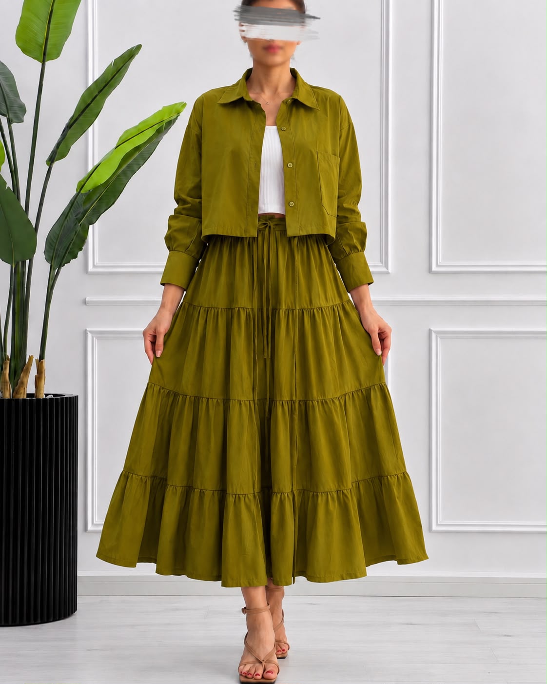 Tiered Skirt Cropped Jacket 3-Piece ZM - 020