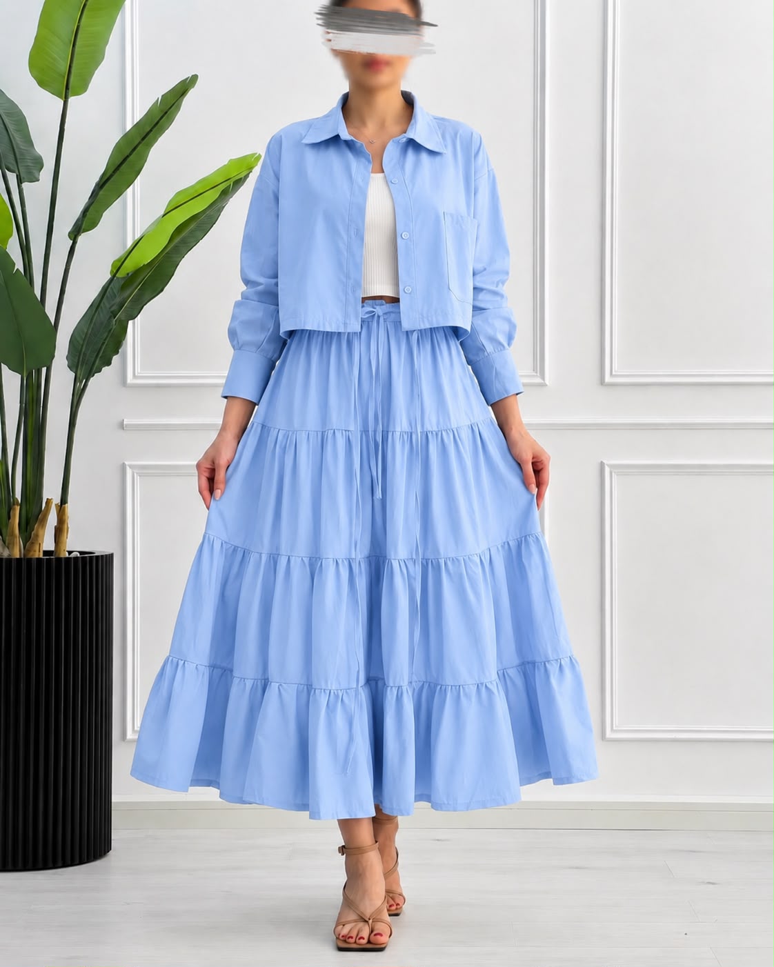 Tiered Skirt Cropped Jacket 3-Piece ZM - 020