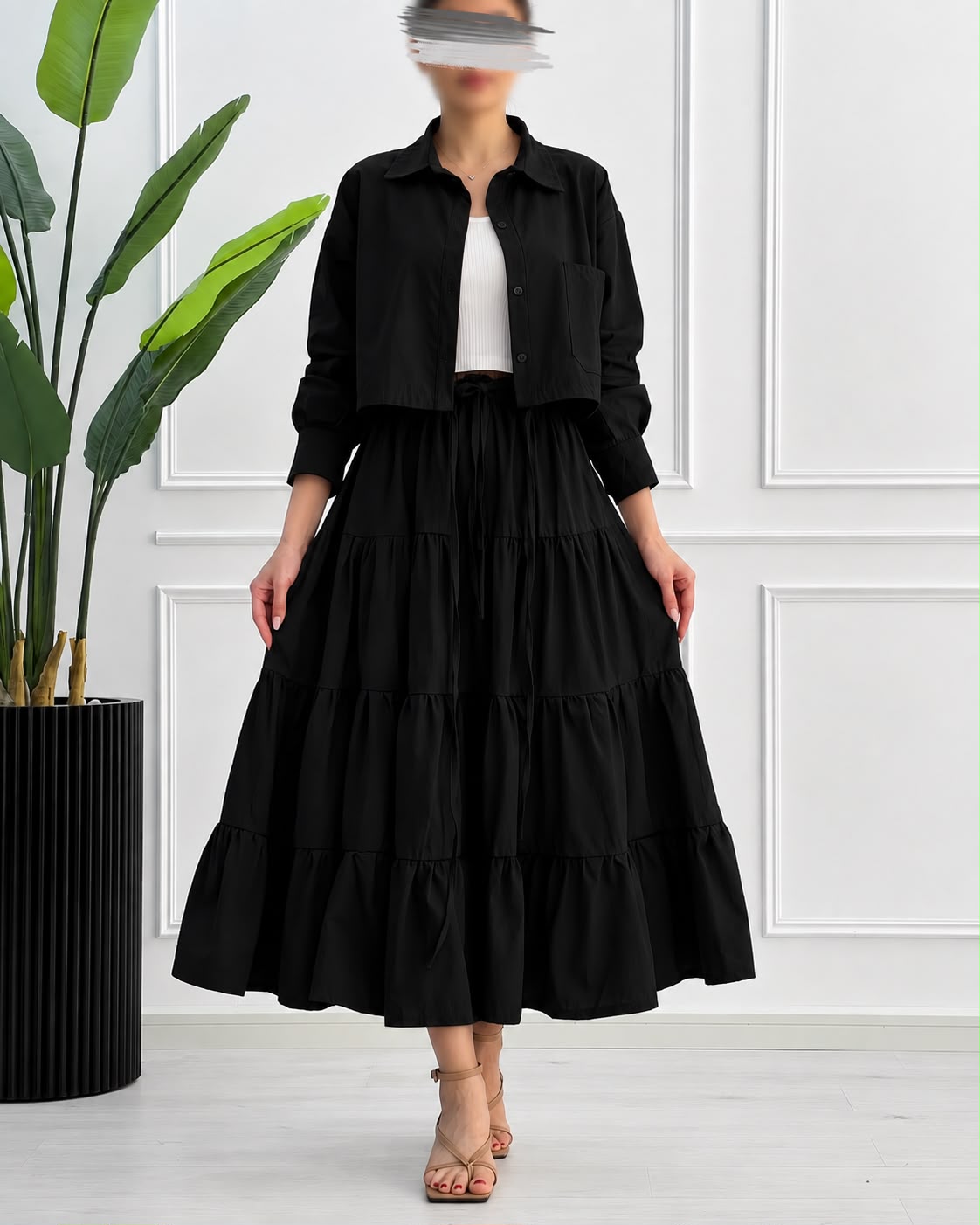 Tiered Skirt Cropped Jacket 3-Piece ZM - 020