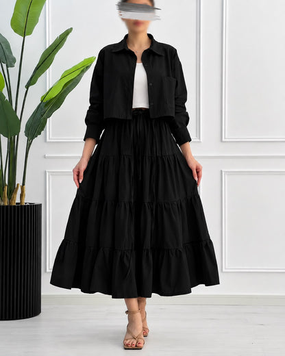 Tiered Skirt Cropped Jacket 3-Piece ZM - 020