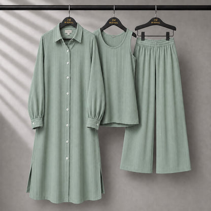 Modest Suit Long Top, Inner & Wide-Leg Pants 3-Piece