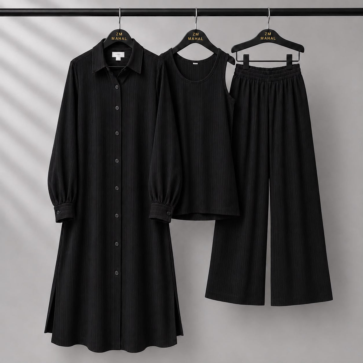 Modest Suit Long Top, Inner & Wide-Leg Pants 3-Piece